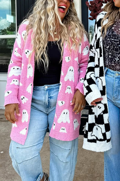 Halloween Ghost Pattern Casual Long Knit Sweater