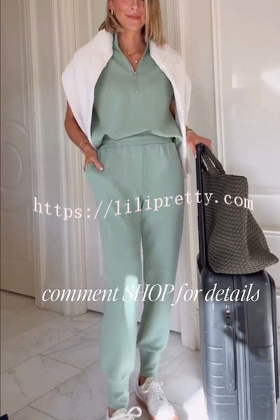 Sheridan Half-Zip Neck Short Sleeve Sweatshirt and Elastic Waist Pocket Jogger Set