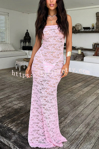 Mermaid Era Sexy Lace Tube Slim Fit See Through Maxi Dress