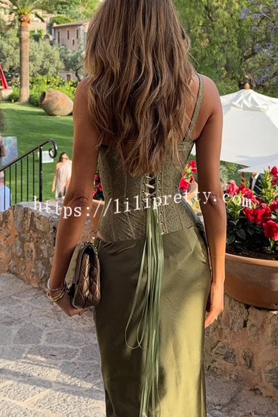 In A Fairytale Lace Corset Back Lace-up Slip Stretch Bodysuit