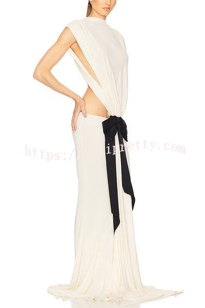Sexy Open Back Bow Embellished Elegant Fishtail Maxi Dress