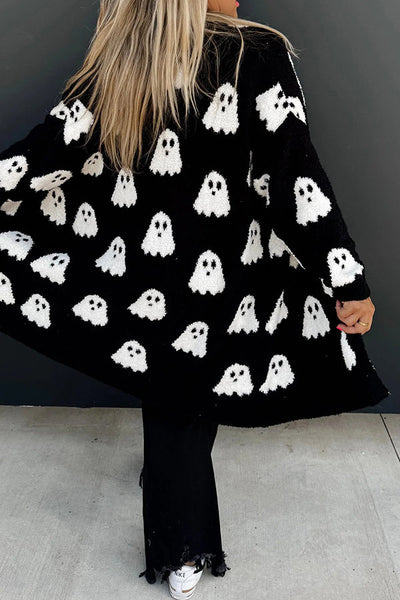Halloween Ghost Pattern Casual Long Knit Sweater