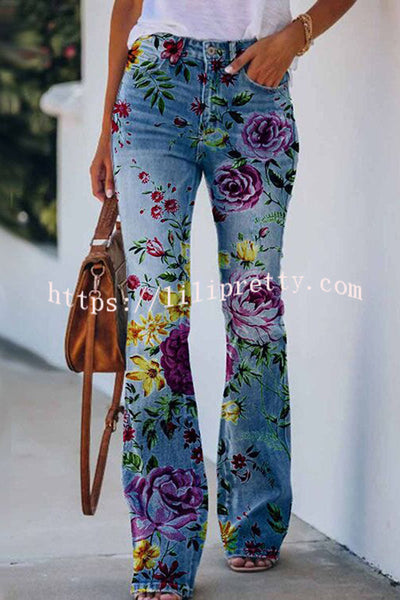 Lilipretty On A Drive Printed Faux High Rise Flare Pants