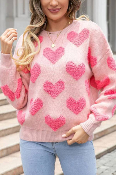 Light Pink Valentines Day Heart Jacquard Knit Sweater