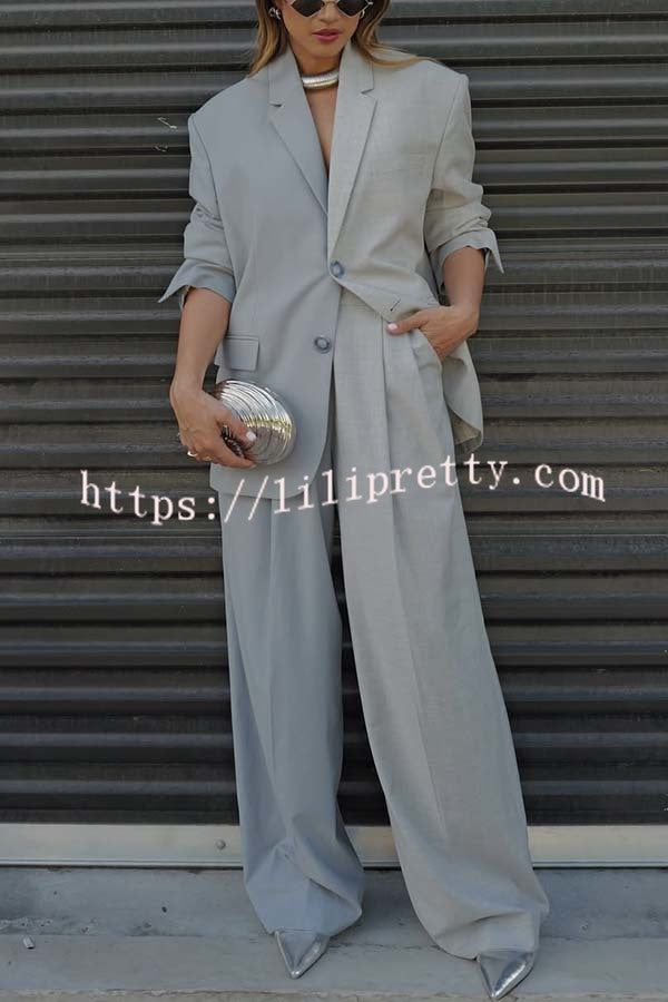 Girl Boss Avant-garde Contrast Colors Lapel Boyfriend Blazer and Pocketed Wide Leg Pants Set