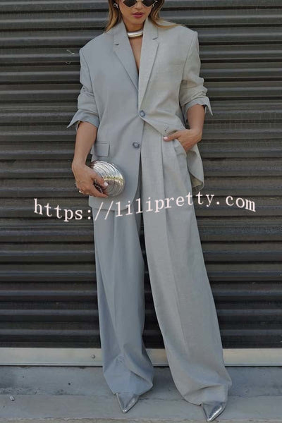 Girl Boss Avant-garde Contrast Colors Lapel Boyfriend Blazer and Pocketed Wide Leg Pants Set