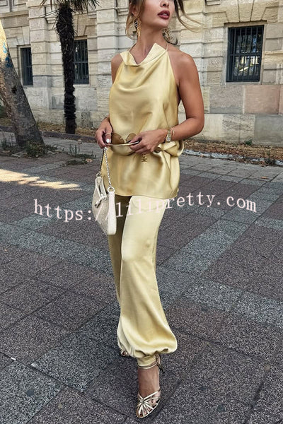 Satin Solid Color Loose Backless Casual Top