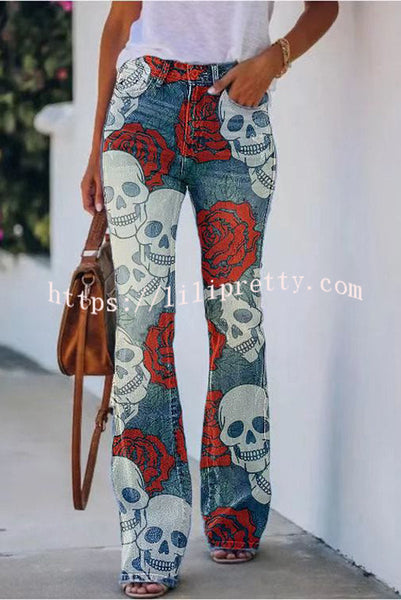 Lilipretty On A Drive Printed Faux High Rise Flare Pants