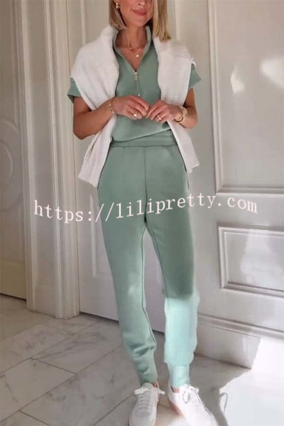 Sheridan Half-Zip Neck Short Sleeve Sweatshirt and Elastic Waist Pocket Jogger Set