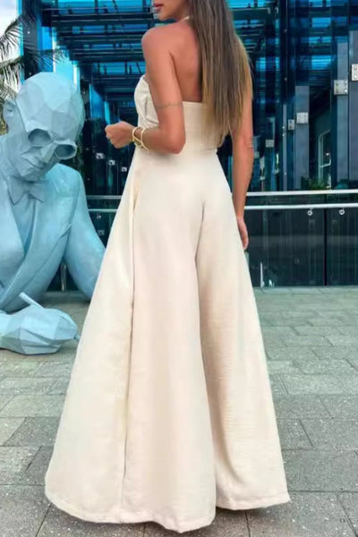 Sexy Casual Solid Patchwork Backless Halter Jumpsuits