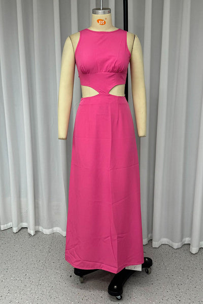 Sexy Hollow Out Backless Strap Design O Neck One Step Skirt Dresses