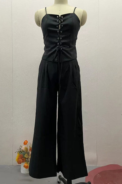 Sexy Strap Design V Neck Sleeveless Two Pieces(4 Colors)