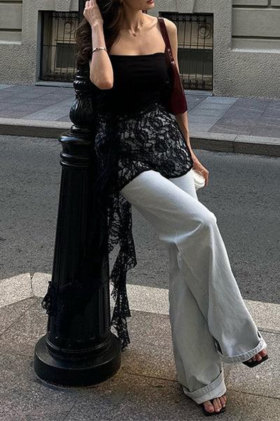 Sexy Solid Color Lace Stringy Selvedge Strapless Tops