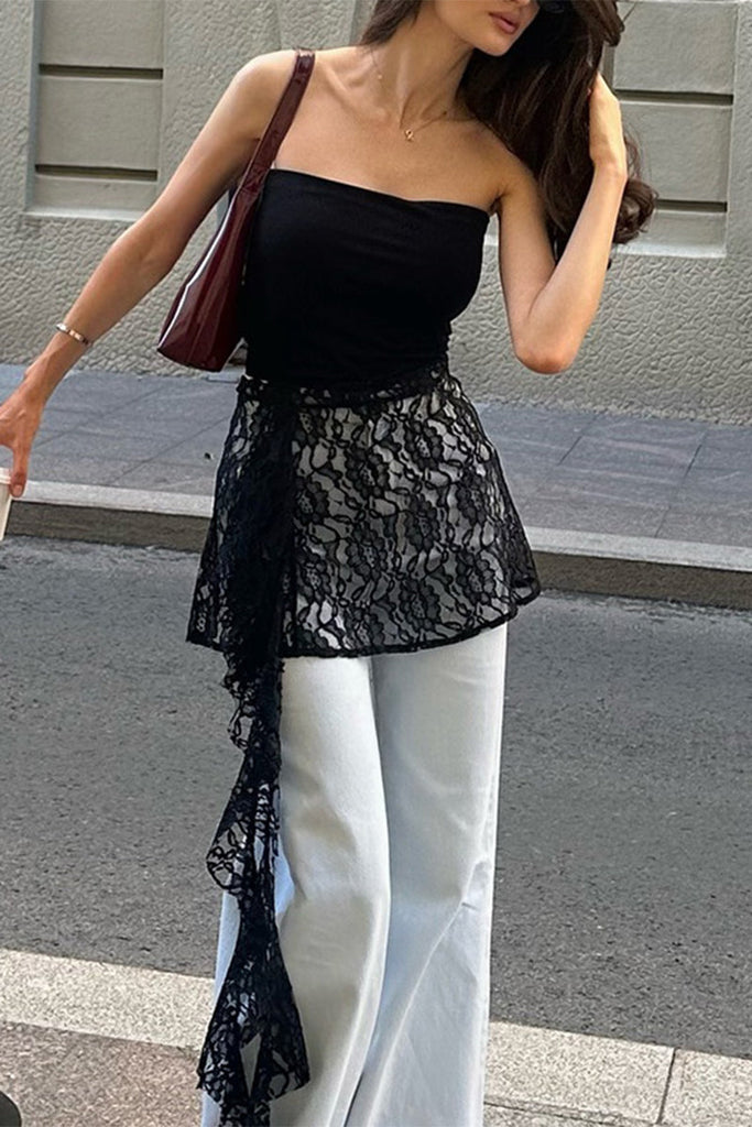 Sexy Solid Color Lace Stringy Selvedge Strapless Tops