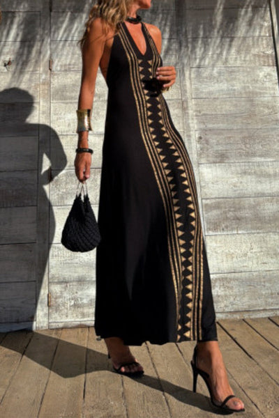 Sexy Geometric Print Backless Halter One Step Skirt Dresses