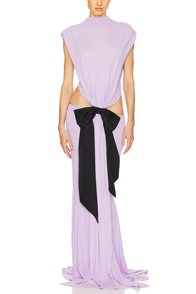 Sexy Open Back Bow Embellished Elegant Fishtail Maxi Dress