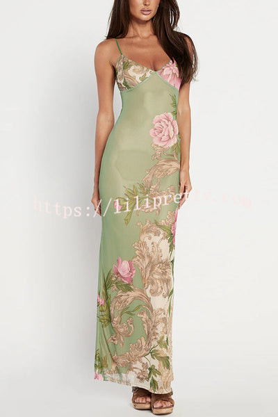 Reveling in The Unknown Floral Print Slip Stretch Maxi Dress