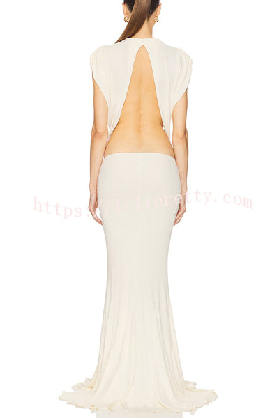 Sexy Open Back Bow Embellished Elegant Fishtail Maxi Dress