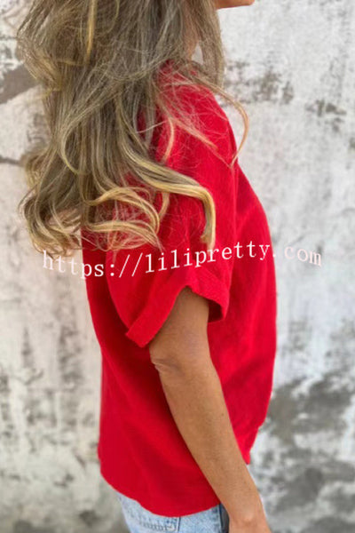 Linen Blend Crew Neck Short Sleeve Loose T-shirt