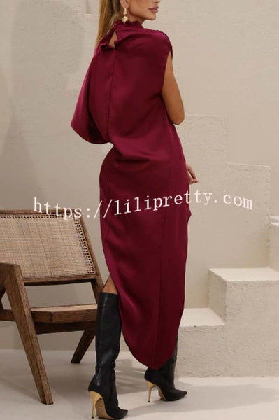 Katniss Satin High Neck Irregular Design Top and Elastic Waist Pocket Shorts Set
