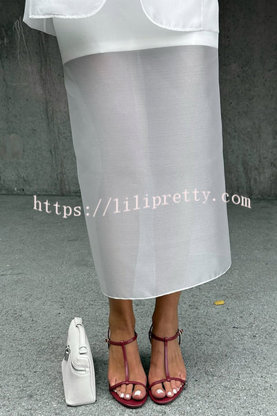 Simple and Light See-through Fabric Mid Rise Pencil Slit Midi Skirt