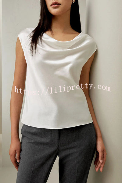 Pearly Luster Satin Cowl Neck Short Sleeve Loose Top