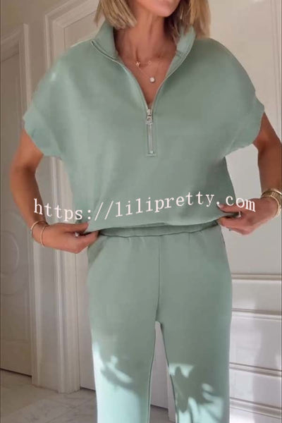 Sheridan Half-Zip Neck Short Sleeve Sweatshirt and Elastic Waist Pocket Jogger Set
