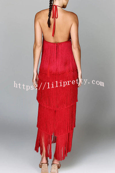Sexy Halterneck Backless Elegant Fringe Maxi Dress