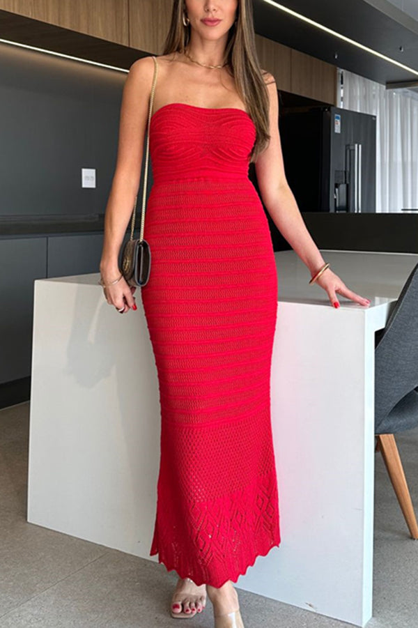 Solid Color Knitted Off Shoulder Sexy Slim Maxi Dress