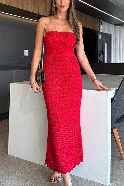 Solid Color Knitted Off Shoulder Sexy Slim Maxi Dress