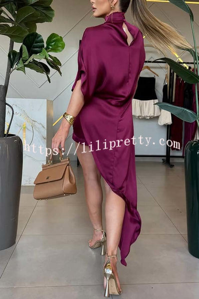 Katniss Satin High Neck Irregular Design Top and Elastic Waist Pocket Shorts Set