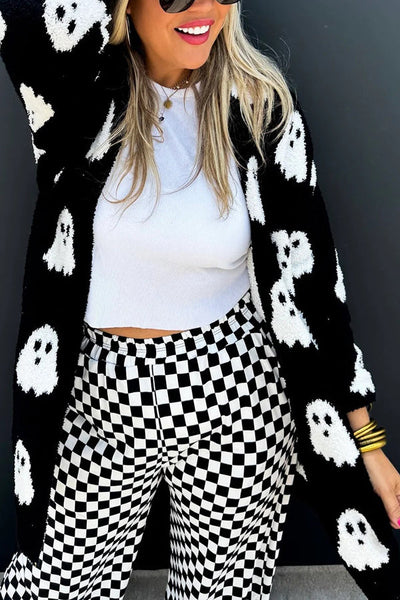 Halloween Ghost Pattern Casual Long Knit Sweater