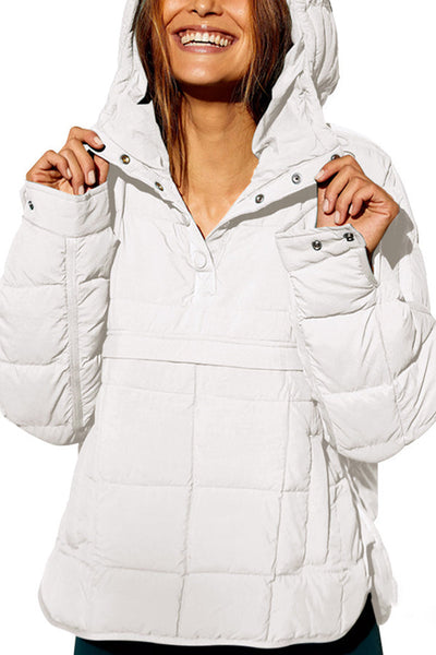 Solid Color Hooded Long-sleeved Loose Pocket Padded Top