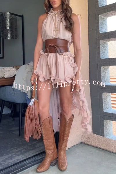 Romantic Drama Chiffon Wavy Ruffles Halter Irregular A-line Top