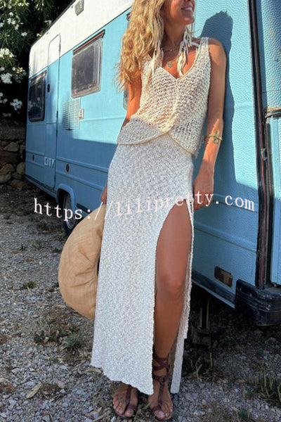 Solid Color Elastic Waist High Slit Casual Loose Skirt