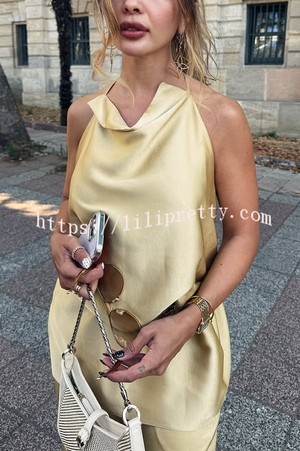 Satin Solid Color Loose Backless Casual Top