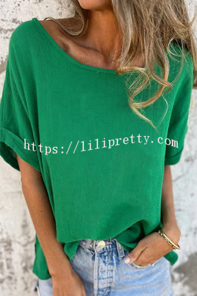 Linen Blend Crew Neck Short Sleeve Loose T-shirt