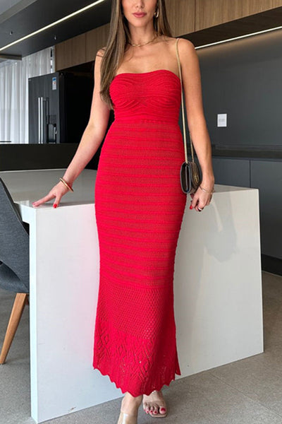 Solid Color Knitted Off Shoulder Sexy Slim Maxi Dress