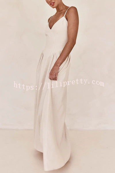 Piper Linen Blend V-neck Line Pocketed Slip Maxi Dress