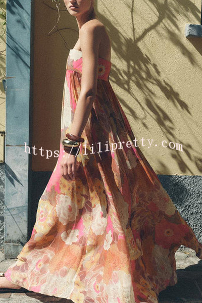 Shelia Ethnic Floral Print Off Shoulder A-line Maxi Dress
