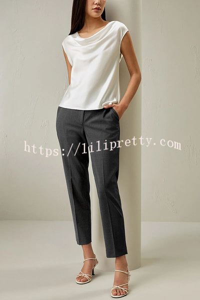 Pearly Luster Satin Cowl Neck Short Sleeve Loose Top