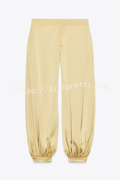 Satin Solid Pocket Loose Casual Pants