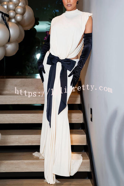 Sexy Open Back Bow Embellished Elegant Fishtail Maxi Dress