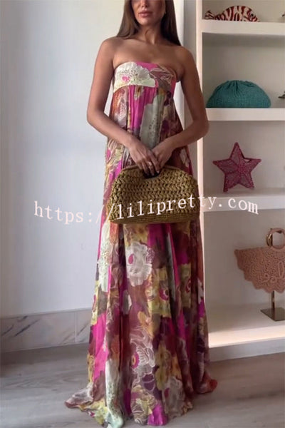 Shelia Ethnic Floral Print Off Shoulder A-line Maxi Dress