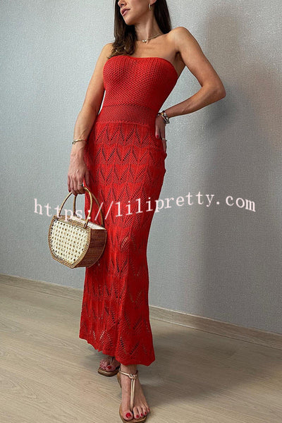 Romantic Story Knit Texture Off Shoulder Stretch Maxi Dress