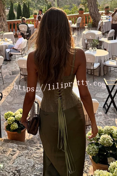 In A Fairytale Lace Corset Back Lace-up Slip Stretch Bodysuit