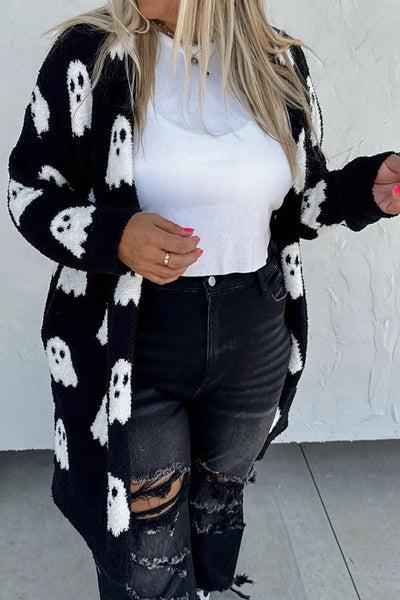 Halloween Ghost Pattern Casual Long Knit Sweater