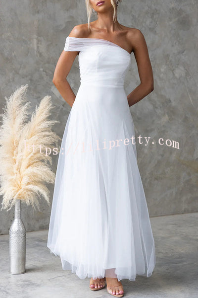Grace Vibes Tulle One Shoulder Party Formal Maxi Dress