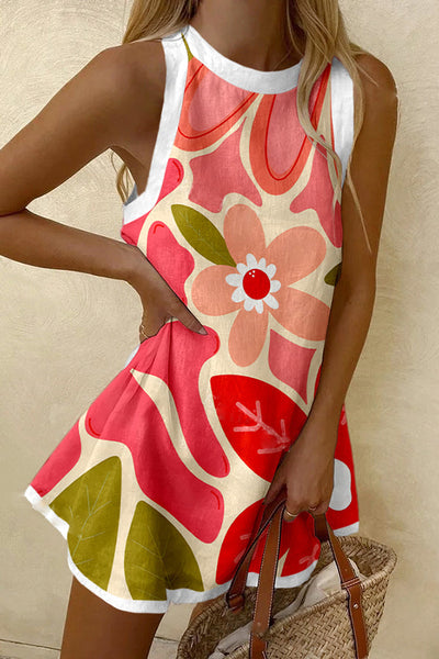 Floral Print Sleeveless Resort Mini Dress