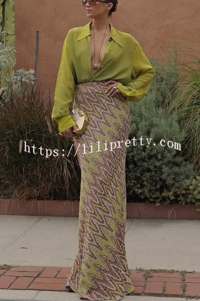Moonlit Waltz Gradient Print Button Up Long Sleeve Loose Blouse